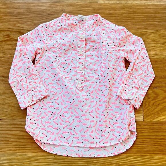 Crewcuts Shirt Girls 3T White Pink Fox Print Tunic Cotton Button Up J Crew - Picture 1 of 6